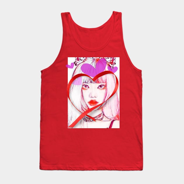 Young Asian Girl face framed in red ribbon heart Tank Top by PersianFMts